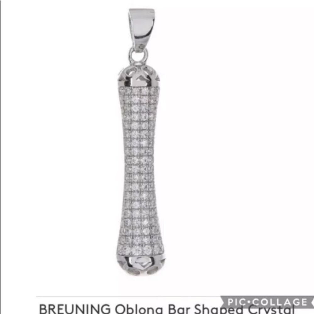 Breuning 925 Sterling Silver Crystal Oblong Bar Pendant Necklace NWT